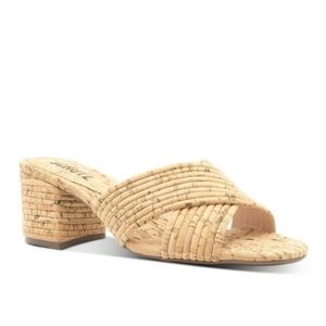 SCHUTZ Womens Beige Cork Padded Ana Kate Round Toe Block Heel Slip On Heeled 8.